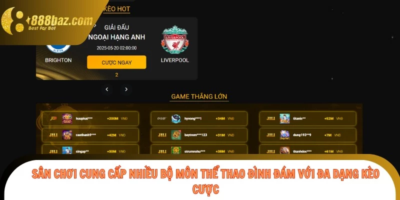 Sân chơi cung cấp nhiều bộ môn thể thao đình đám với đa dạng kèo cược