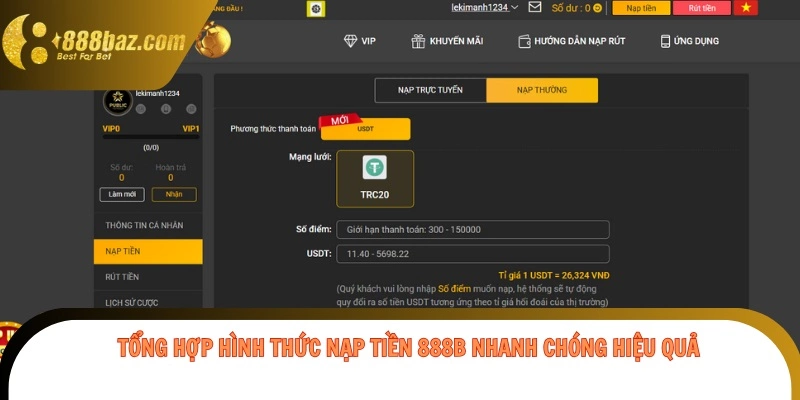 Tổng hợp hình thức nạp tiền 888b nhanh chóng hiệu quả