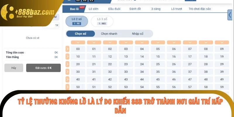 Tỷ lệ thưởng khổng lồ là lý do khiến 88b trở thành nơi giải trí hấp dẫn